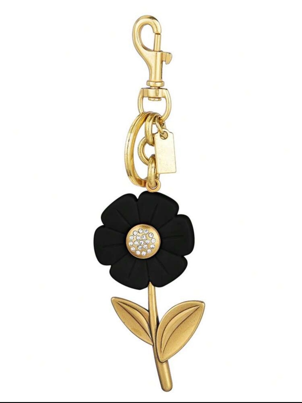Elegant Enamel Black Floral Keychain/Bag Charm/Accessory Gold-tone